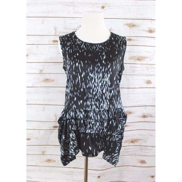 Theory Rikyo Tank Top S Ruffled Black Indigo‎ silk Peplum career lux artsy - Picture 1 of 9